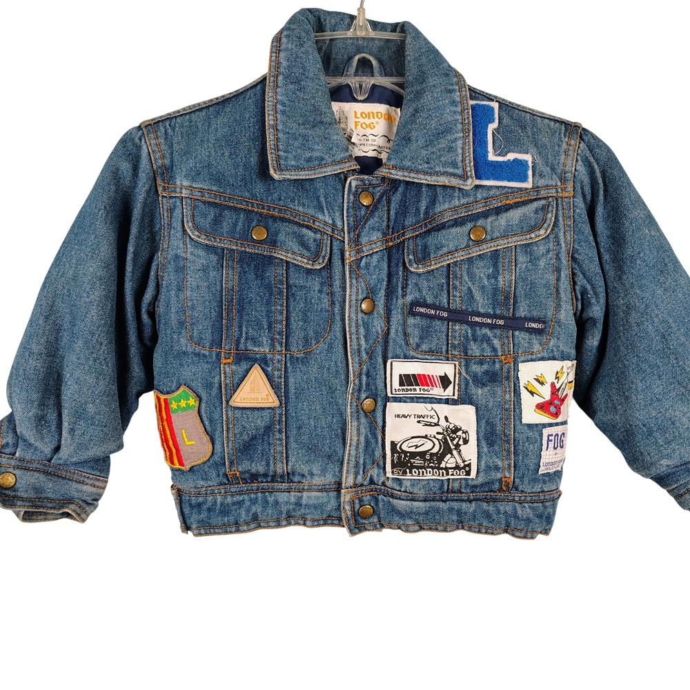 London Fog Kids SZ 4T Denim Patch Puffer Jacket Blue Cotton Gorpcore Y2K 90s